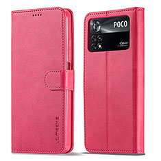 Funda de Cuero Cartera con Soporte Carcasa LC1 para Xiaomi Poco X4 Pro 5G Rosa Roja
