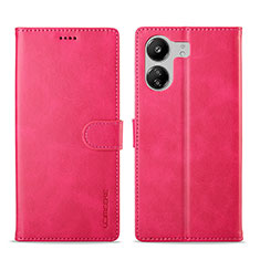 Funda de Cuero Cartera con Soporte Carcasa LC1 para Xiaomi Redmi 13C Rosa Roja