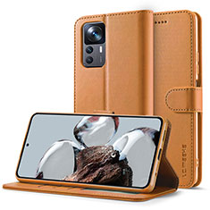 Funda de Cuero Cartera con Soporte Carcasa LC2 para Xiaomi Mi 12T 5G Marron Claro