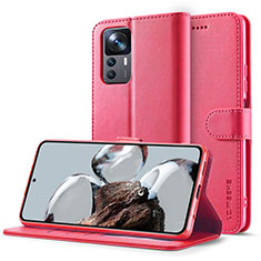 Funda de Cuero Cartera con Soporte Carcasa LC2 para Xiaomi Mi 12T 5G Rosa Roja