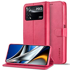 Funda de Cuero Cartera con Soporte Carcasa LC2 para Xiaomi Poco X4 Pro 5G Rosa Roja