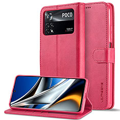 Funda de Cuero Cartera con Soporte Carcasa LC2 para Xiaomi Redmi Note 11E Pro 5G Rosa Roja