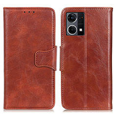 Funda de Cuero Cartera con Soporte Carcasa M02L para Oppo Reno7 4G Marron