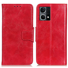 Funda de Cuero Cartera con Soporte Carcasa M02L para Oppo Reno7 4G Rojo