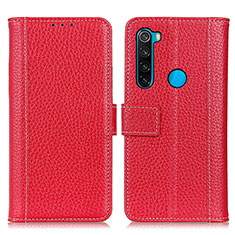 Funda de Cuero Cartera con Soporte Carcasa M14L para Xiaomi Redmi Note 8 (2021) Rojo