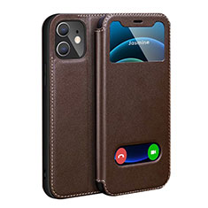 Funda de Cuero Cartera con Soporte Carcasa N01 para Apple iPhone 12 Marron