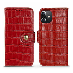 Funda de Cuero Cartera con Soporte Carcasa N02 para Apple iPhone 12 Mini Rojo