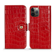 Funda de Cuero Cartera con Soporte Carcasa N02 para Apple iPhone 12 Pro Rojo