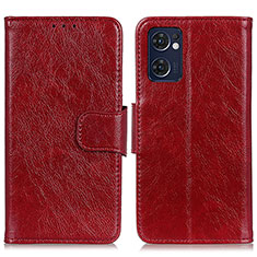 Funda de Cuero Cartera con Soporte Carcasa N05P para Oppo Reno7 5G Rojo