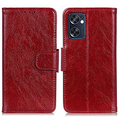 Funda de Cuero Cartera con Soporte Carcasa N05P para Oppo Reno7 SE 5G Rojo