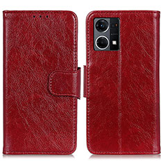 Funda de Cuero Cartera con Soporte Carcasa N05P para Oppo Reno8 4G Rojo