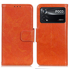 Funda de Cuero Cartera con Soporte Carcasa N05P para Xiaomi Poco X4 Pro 5G Naranja