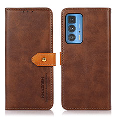 Funda de Cuero Cartera con Soporte Carcasa N07P para Motorola Moto Edge 20 Pro 5G Marron