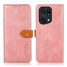 Funda de Cuero Cartera con Soporte Carcasa N07P para Oppo Find X5 Pro 5G Rosa