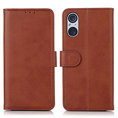 Funda de Cuero Cartera con Soporte Carcasa N08P para Sony Xperia 5 V Marron