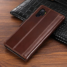 Funda de Cuero Cartera con Soporte Carcasa P01 para Samsung Galaxy Note 10 Plus 5G Marron