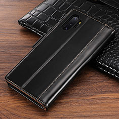 Funda de Cuero Cartera con Soporte Carcasa P01 para Samsung Galaxy Note 10 Plus Negro
