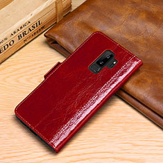 Funda de Cuero Cartera con Soporte Carcasa P01 para Samsung Galaxy S9 Plus Rojo