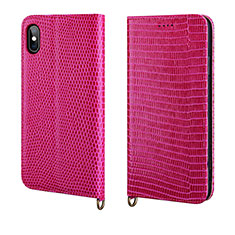 Funda de Cuero Cartera con Soporte Carcasa P03 para Apple iPhone X Rosa Roja