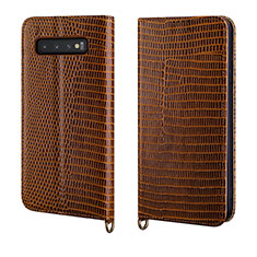 Funda de Cuero Cartera con Soporte Carcasa P04 para Samsung Galaxy S10 Marron