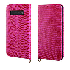 Funda de Cuero Cartera con Soporte Carcasa P04 para Samsung Galaxy S10 Rosa Roja