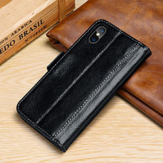 Funda de Cuero Cartera con Soporte Carcasa P05 para Apple iPhone Xs Negro