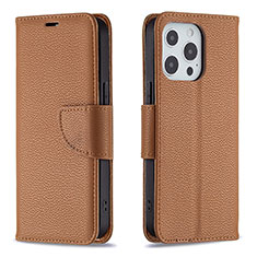 Funda de Cuero Cartera con Soporte Carcasa para Apple iPhone 13 Pro Max Marron