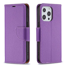 Funda de Cuero Cartera con Soporte Carcasa para Apple iPhone 13 Pro Max Morado