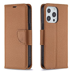 Funda de Cuero Cartera con Soporte Carcasa para Apple iPhone 14 Pro Marron