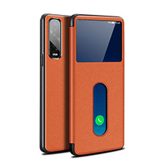 Funda de Cuero Cartera con Soporte Carcasa para Oppo Find X2 Pro Naranja