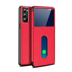 Funda de Cuero Cartera con Soporte Carcasa para Oppo Reno4 5G Rojo