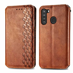 Funda de Cuero Cartera con Soporte Carcasa para Samsung Galaxy A21 Marron