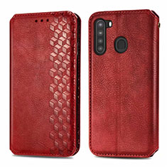 Funda de Cuero Cartera con Soporte Carcasa para Samsung Galaxy A21 Rojo