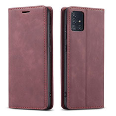 Funda de Cuero Cartera con Soporte Carcasa para Samsung Galaxy A71 4G A715 Rojo Rosa