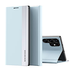 Funda de Cuero Cartera con Soporte Carcasa para Samsung Galaxy S22 Ultra 5G Azul Claro