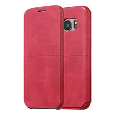 Funda de Cuero Cartera con Soporte Carcasa para Samsung Galaxy S7 Edge G935F Rojo