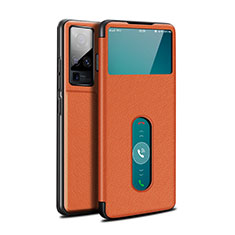 Funda de Cuero Cartera con Soporte Carcasa para Vivo X51 5G Naranja