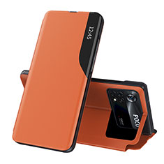 Funda de Cuero Cartera con Soporte Carcasa Q02H para Xiaomi Poco X4 Pro 5G Naranja