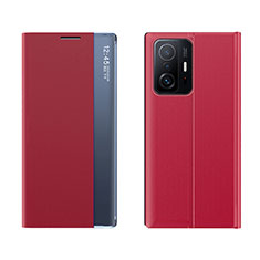 Funda de Cuero Cartera con Soporte Carcasa Q04H para Xiaomi Mi 11T Pro 5G Rojo