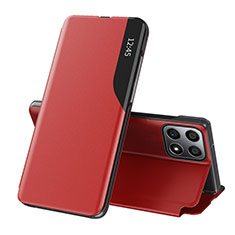 Funda de Cuero Cartera con Soporte Carcasa QH1 para Huawei Honor X6a Rojo