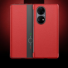 Funda de Cuero Cartera con Soporte Carcasa QK3 para Huawei P50 Pro Rojo