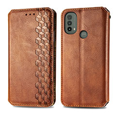 Funda de Cuero Cartera con Soporte Carcasa S01D para Motorola Moto E20 Marron