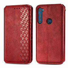 Funda de Cuero Cartera con Soporte Carcasa S01D para Motorola Moto One Fusion Plus Rojo