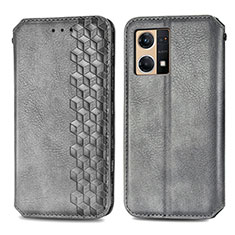 Funda de Cuero Cartera con Soporte Carcasa S01D para Oppo Reno7 4G Gris