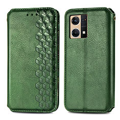 Funda de Cuero Cartera con Soporte Carcasa S01D para Oppo Reno7 4G Verde