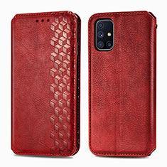 Funda de Cuero Cartera con Soporte Carcasa S01D para Samsung Galaxy M51 Rojo