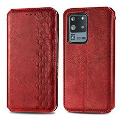 Funda de Cuero Cartera con Soporte Carcasa S01D para Samsung Galaxy S20 Ultra 5G Rojo