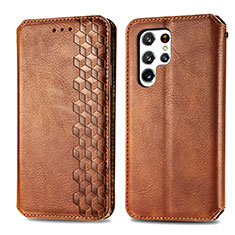 Funda de Cuero Cartera con Soporte Carcasa S01D para Samsung Galaxy S23 Ultra 5G Marron