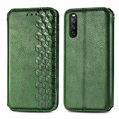 Funda de Cuero Cartera con Soporte Carcasa S01D para Sony Xperia 10 III Lite Verde