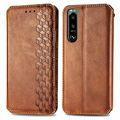 Funda de Cuero Cartera con Soporte Carcasa S01D para Sony Xperia 5 III Marron